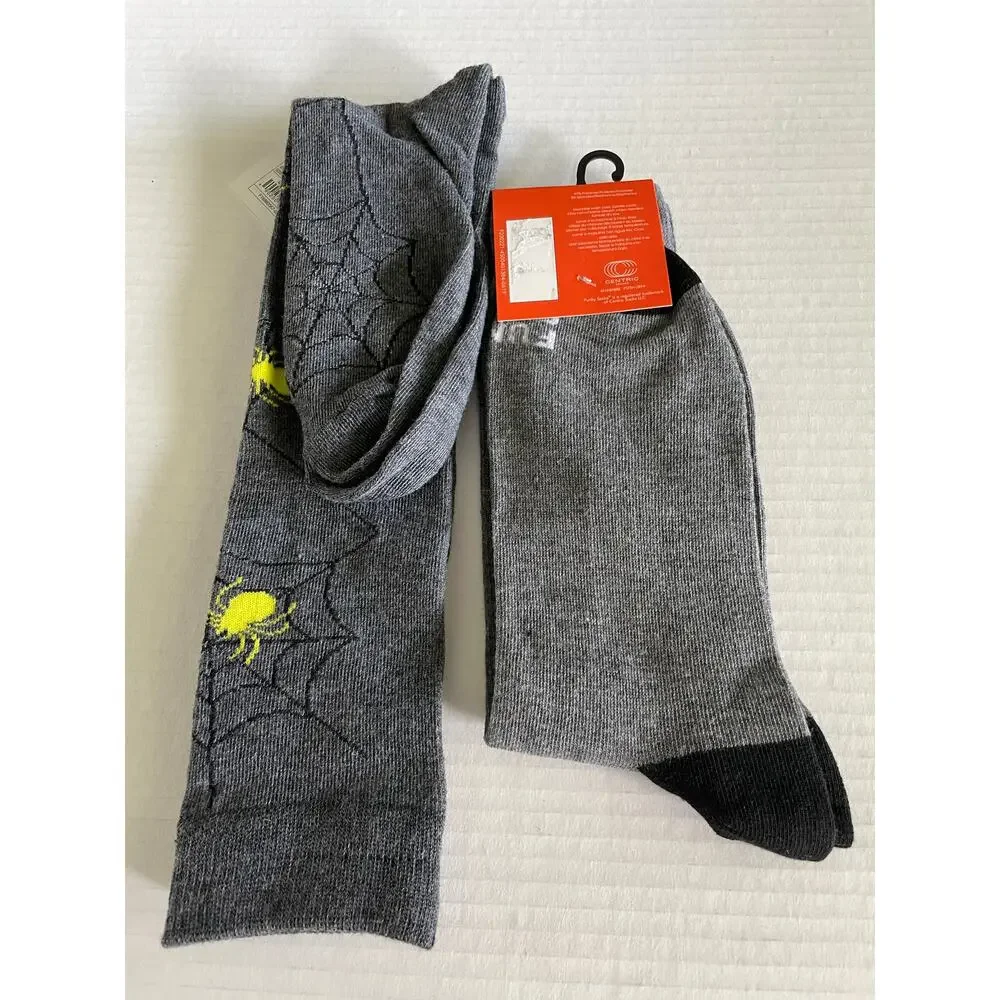 2 PAIR SPIDER WEBS SKULL  HALLOWEEN SOCKS NEW